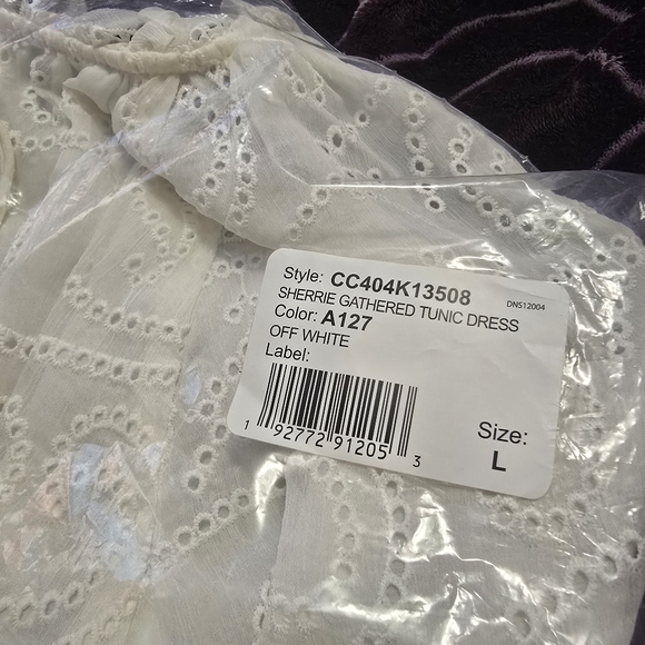 ALICE+OLIVIA Sherrie Gathered 3/4 Sleeves Mini Dress. Off White. Size L - Picture 16 of 16